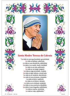 PERGAMENA CM 20 X 28,5 CON PREGHIERA SANTA TERESA DI CALCUTTA IN ITALIANO