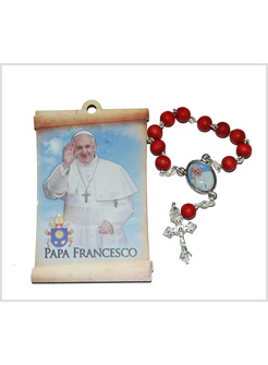 PERGAMENA IN LEGNO CM 5 X 8 PAPA FRANCESCO SFONDO AZZURRO CON DECINA PROFUMATA