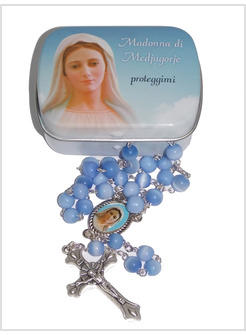 SCATOLA METALLO PORTAROSARIO MADONNA DI MEDJUGORJE PROTEGGIMI