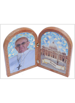 QUADRETTO DITTICO COLORE LEGNO CM 10 X 12 PAPA FRANCESCO / SAN PIETRO