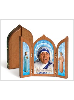 QUADRETTO TRITTICO SANTA MADRE TERESA DI CALCUTTA CON ANGELI