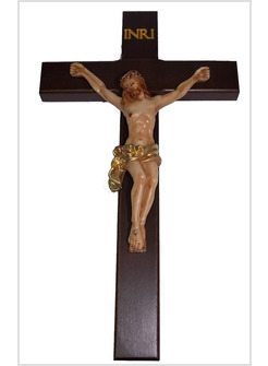 CROCE IN LEGNO MASSELLO CM 27 CON CRISTO IN RESINA