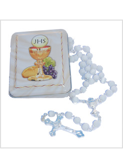 SCATOLA PORTAROSARIO CON CORONA PRIMA COMUNIONE