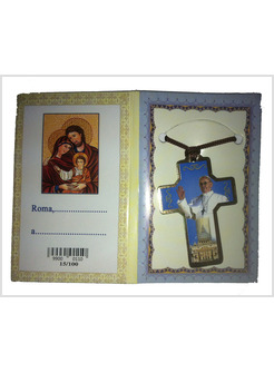 CROCE PAPA FRANCESCO CM 5,5 CON CORDINO + CARTONCINO CON BENEDIZIONE MULTILINGUA