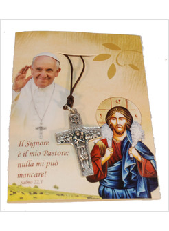 CONFEZIONE CARTONCINO IL SIGNORE E' IL MIO PASTORE CON CROCE PAPA FRANCESCO CM 4