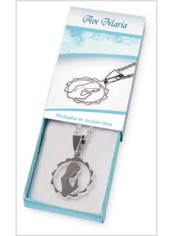 CONFEZIONE A CASSETTO CON COLLANINA E CIONDOLO AVE MARIA IN ACCIAIO CM 2 