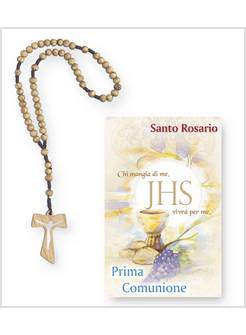 CONFEZIONE PREGHIERA PRIMA COMUNIONE CON ROSARIO IN LEGNO CM 14 X 9 