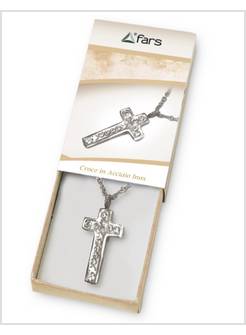 CONFEZIONE A CASSETTO CON CROCE IN ACCIAIO E STRASS CM 2 