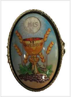 PORTAROSARIO OVALE IN METALLO CM 6 PRIMA COMUNIONE 