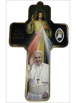 CROCE LEGNO GIUBILEO PAPA FRANCESCO GESU' MISERICORDIOSO CM 13 IN BLISTER