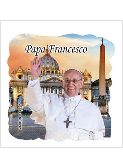 MAGNETICO IN RESINA PAPA FRANCESCO CM 5 X 5 SFONDO SAN PIETRO CIELO TRAMONTO