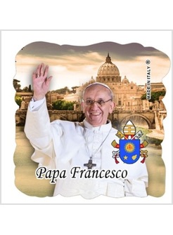 MAGNETICO IN RESINA PAPA FRANCESCO CM 5 X 5 SFONDO SAN PIETRO CON TEVERE