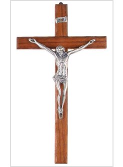 CROCIFISSO IN LEGNO CORPO ARGENTATO CM 20