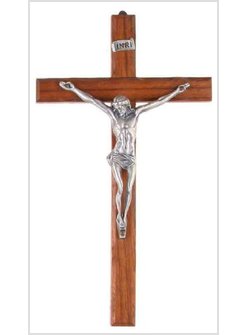 CROCIFISSO IN LEGNO CORPO ARGENTATO CM 15