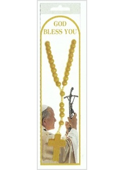 CORONA ROSARIO GIALLA CON IMMAGINE GIOVANNI PAOLO II SEGNALIBRO