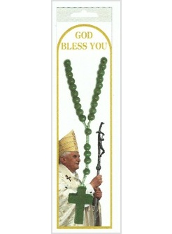 CORONA ROSARIO VERDE CON IMMAGINE PAPA BENEDETTO XVI SEGNALIBRO