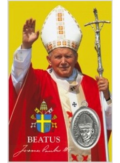 CARD CM 5,5 X 8,5 MULTILINGUA GIOVANNI PAOLO II VESTE ROSSA CON MEDAGLIETTA