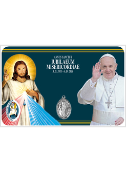 CARD CM 5,5 X 8,5 MULTILINGUA PAPA FRANCESCO GIUBILEO CON MEDAGLIETTA ORIZZ.