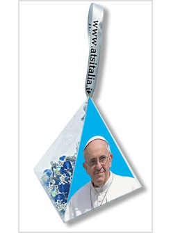 PIRAMIDE PAPA FRANCESCO SFONDO BLU CON CORONA CRISTALLO AZZURRA DA APPENDERE