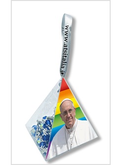 PIRAMIDE PAPA FRANCESCO SFONDO PACE CON CORONA CRISTALLO AZZURRA DA APPENDERE