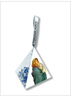 PIRAMIDE MADONNA FERRUZZI CON CORONA CRISTALLO AZZURRA DA APPENDERE