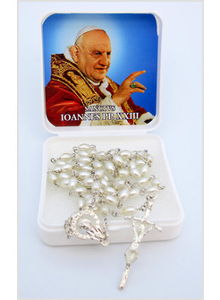 ROSARIO CHICCO DI RISO CON CROCIERA SANTO GIOVANNI XXIII IN ASTUCCIO BIANCO