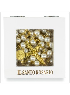 ROSARIO PERLA ORO IN SCATOLA DI LEGNO