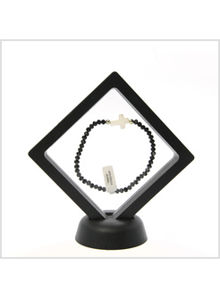 BRACCIALE CRISTALLO NERO CON CROCE IN MADREPERLA IN SCATOLA CON CORNICE