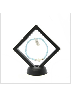 BRACCIALE CRISTALLO CELESTE CON CROCE IN MADREPERLA IN SCATOLA CON CORNICE