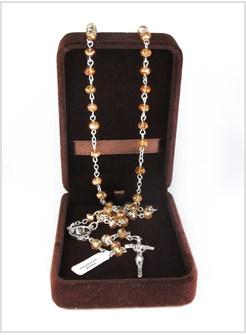ROSARIO CRISTALLO AMBRA MM 4 X 6 CON SCATOLA VELLUTO MARRONE