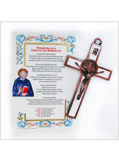 CONFEZIONE CROCE SMALTATA BIANCA SAN BENEDETTO CON PERGAMENA