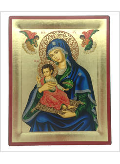 ICONA VERGINE CON BAMBINO MANTO AZZURRO CM 23 X 29