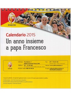 CALENDARIO DA TAVOLO 2015 UN ANNO INSIEME A PAPA FRANCESCO
