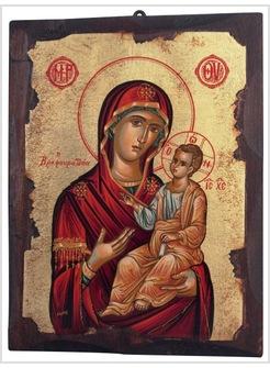 ICONA MADONNA CON GESU' BAMBINO MAESTRO MANTO ROSSO 16 X 21 CM