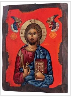 ICONA GESU' CRISTO DATORE DI VITA SFONDO ROSSO 16 X 21 CM