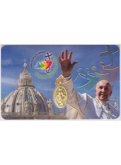 CARD CM 8 X 5 PAPA FRANCESCO E SAN PIETRO MEDAGLIA MADONNA  E LOGO GIUBILEO 2025