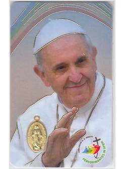 CARD CM 5 X 8 PAPA FRANCESCO MEDAGLIA MADONNA MIRACOLOSA E LOGO GIUBILEO 2025
