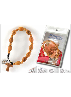 BRACCIALETTO LEGNO ULIVO CROCE TAU E MEDAGLIA SANTO GIOVANNI PAOLO II