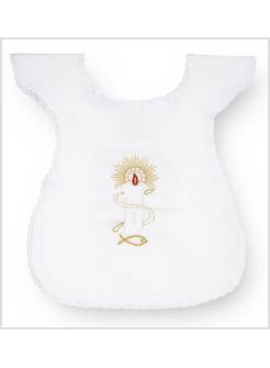 CAMICINA BIANCA PER BATTESIMO CON RICAMO CANDELA E PESCE