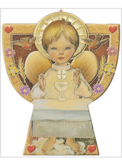 QUADRETTO SAGOMATO IN POLIMERO CON ANGIOLETTO RICORDO PRIMA COMUNIONE