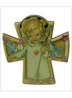 QUADRETTO SAGOMATO IN POLIMERO CON ANGIOLETTO RICORDO CRESIMA