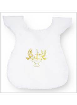 CAMICINA BIANCA PER BATTESIMO CON RICAMO CALICE E COLOMBE