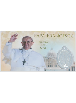 CARD PLASTIFICATA CON MEDAGLIETTA CM 8 X 5 PAPA FRANCESCO