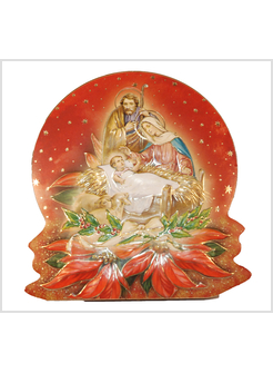 QUADRETTO TONDO NATIVITA' CON DETTAGLI IN ORO CM 10 X 9