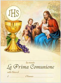 PERGAMENA DIPLOMA PRIMA COMUNIONE CM 18 X 24 GESU' CON I BAMBINI