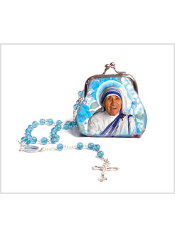 BORSELLINO CM 6,5 X 6,5 CON ROSARIO SANTA MADRE TERESA DI CALCUTTA