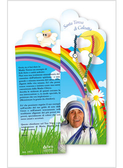 CONFEZIONE CARTONCINO CON ROSARIO PER BAMBINI SANTA MADRE TERESA DI CALCUTTA