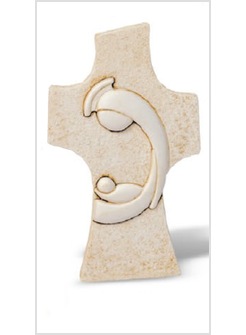 CROCE IN RESINA EFFETTO PIETRA CM 5,5 X 9,5 MADONNA CON BAMBINO