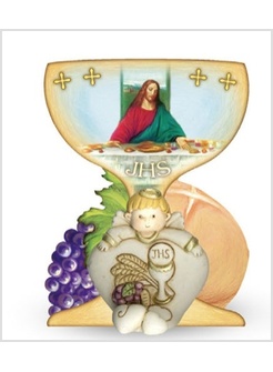 CONFEZIONE ANGIOLETTO E CALICE IN RESINA CM 10 X 7,5 PRIMA COMUNIONE 