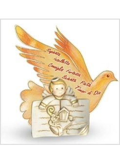 CONFEZIONE ANGIOLETTO E COLOMBA IN RESINA CM 11 X 8,5 I DONI DELLO SPIRITO SANTO